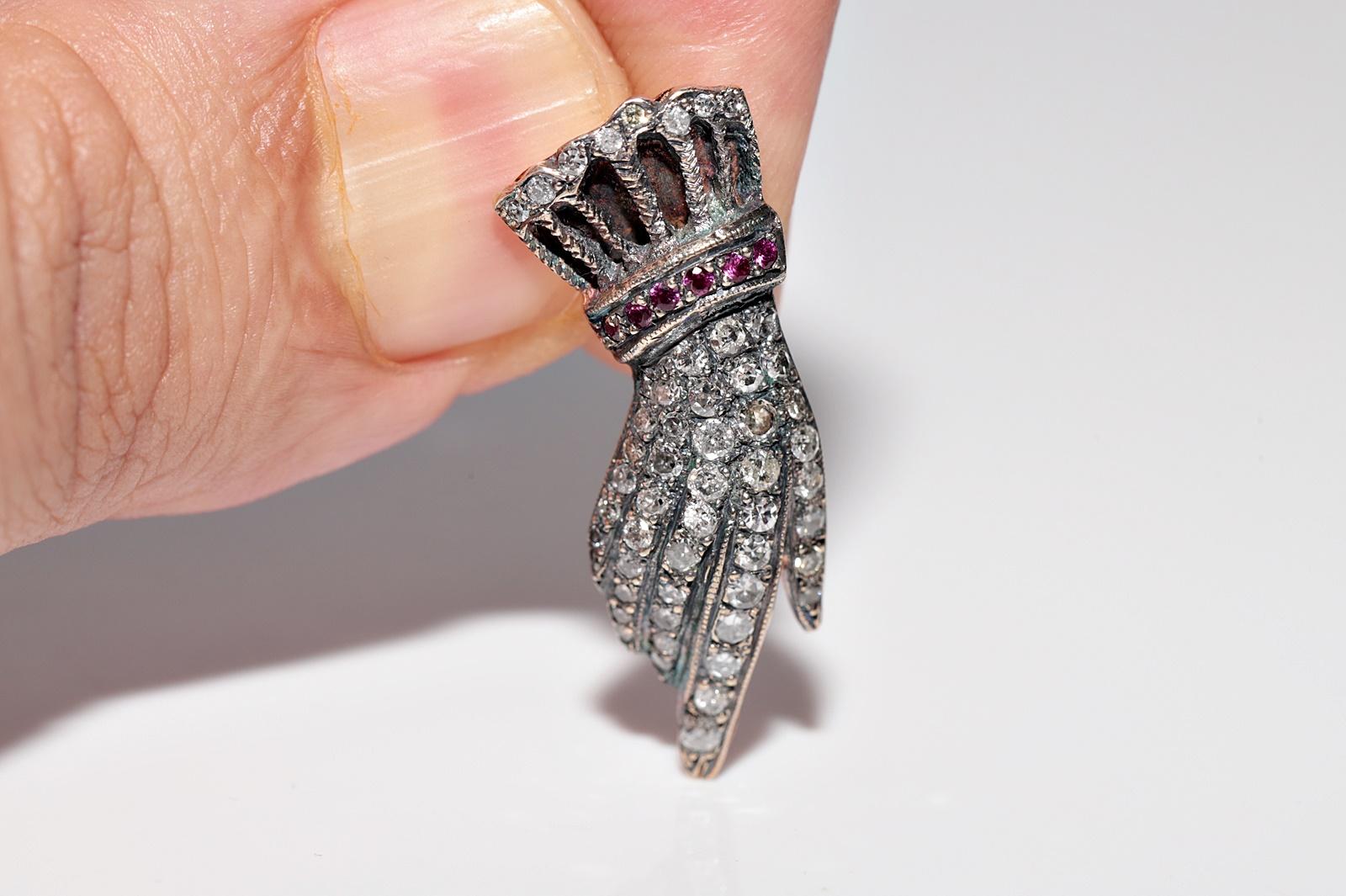 Vintage anni '90, oro 8k, argento, diamanti naturali e rubini, collana a mano in vendita 3