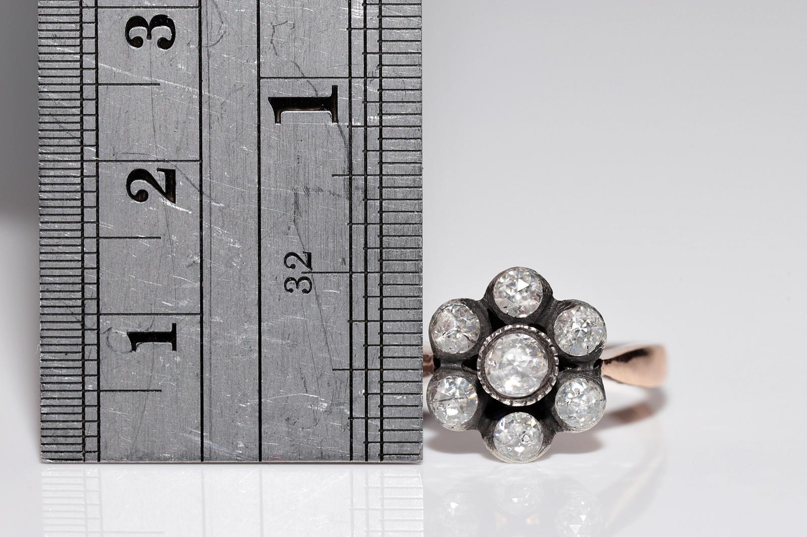Vintage Circa 1990er Jahre 8k Gold Top Silber Natürlicher Rosenschliff Diamant Dekorierter Ring im Angebot 5