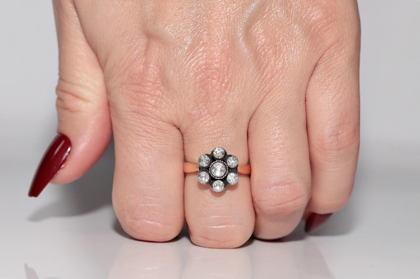 Vintage Circa 1990er Jahre 8k Gold Top Silber Natürlicher Rosenschliff Diamant Dekorierter Ring im Angebot 8