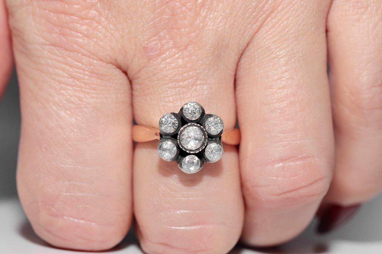 Vintage Circa 1990er Jahre 8k Gold Top Silber Natürlicher Rosenschliff Diamant Dekorierter Ring im Angebot 9
