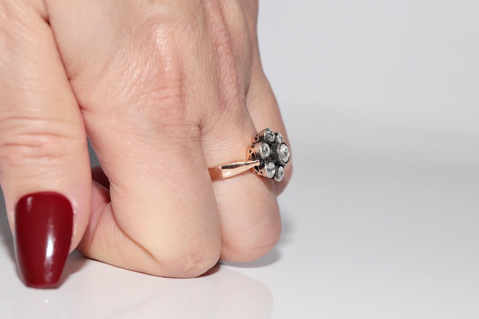 Vintage Circa 1990er Jahre 8k Gold Top Silber Natürlicher Rosenschliff Diamant Dekorierter Ring im Angebot 10