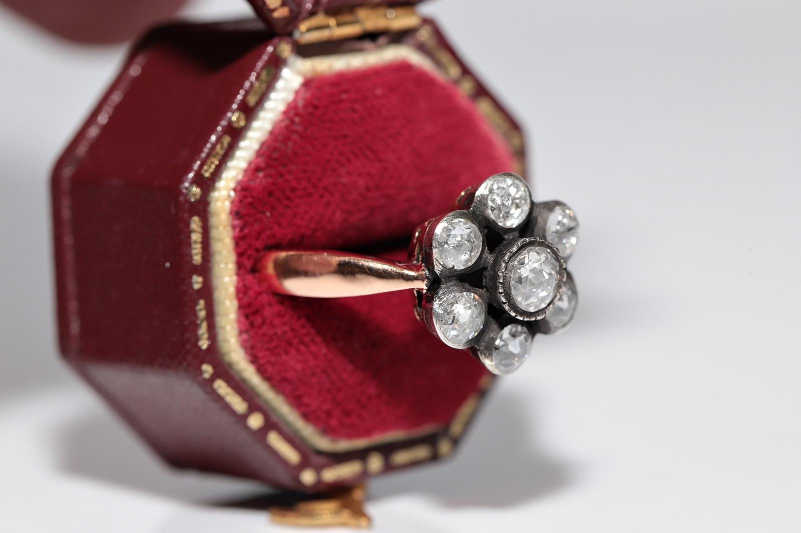 Vintage Circa 1990er Jahre 8k Gold Top Silber Natürlicher Rosenschliff Diamant Dekorierter Ring (Retro) im Angebot