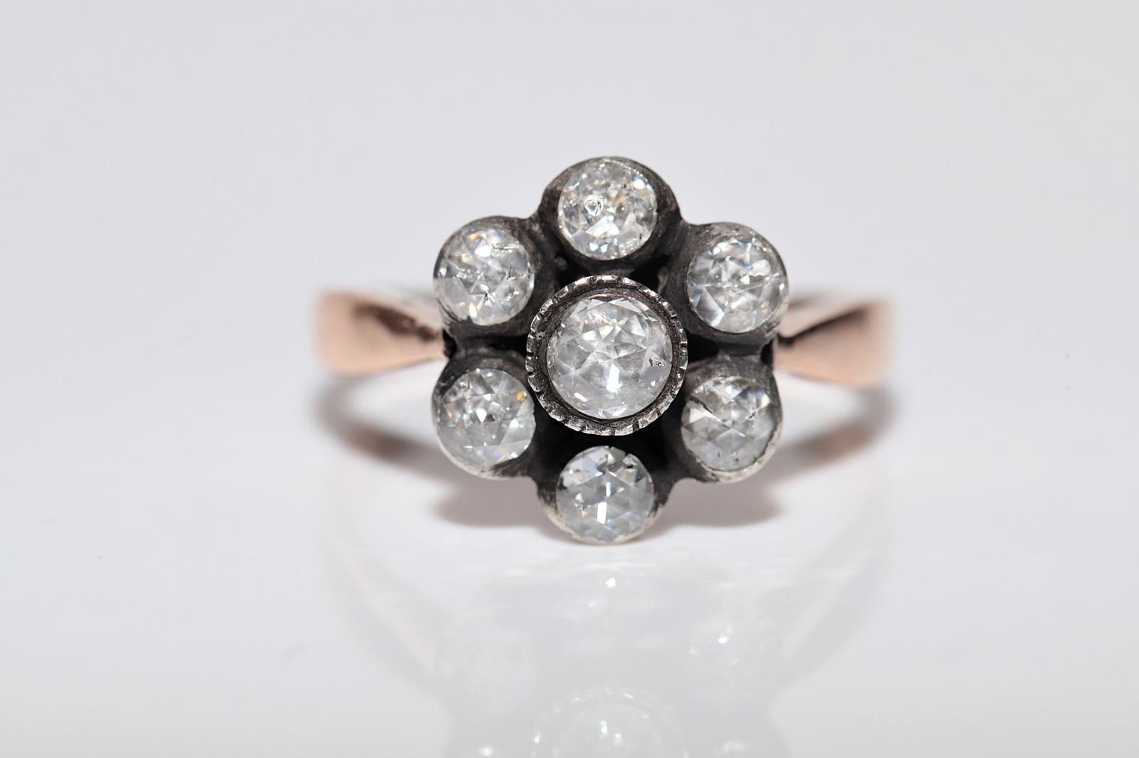 Vintage Circa 1990er Jahre 8k Gold Top Silber Natürlicher Rosenschliff Diamant Dekorierter Ring im Zustand „Gut“ im Angebot in Fatih/İstanbul, 34