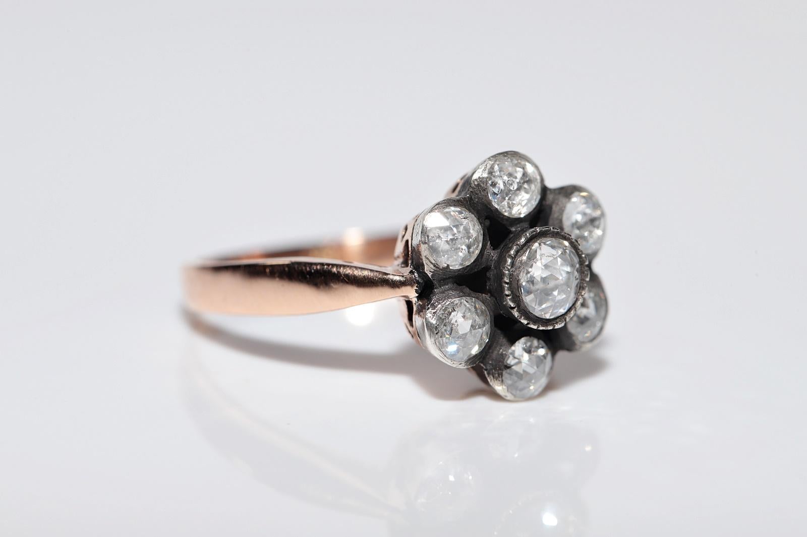 Vintage Circa 1990er Jahre 8k Gold Top Silber Natürlicher Rosenschliff Diamant Dekorierter Ring Damen im Angebot