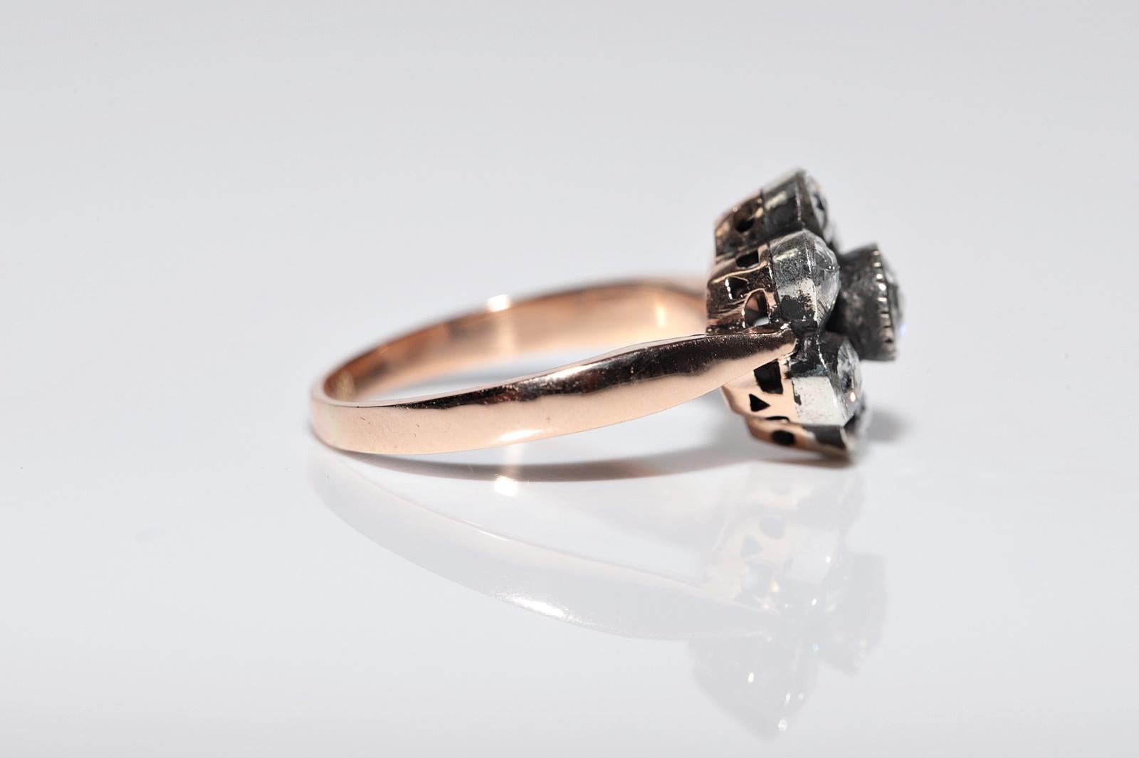 Vintage Circa 1990er Jahre 8k Gold Top Silber Natürlicher Rosenschliff Diamant Dekorierter Ring im Angebot 1