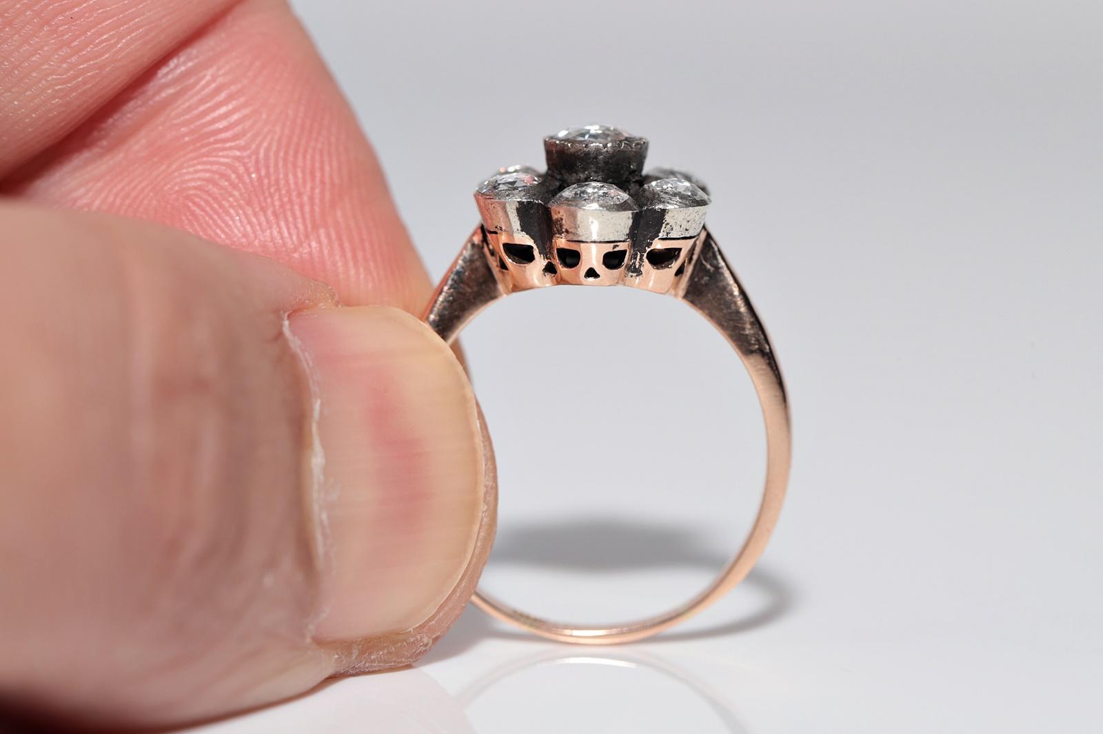 Vintage Circa 1990er Jahre 8k Gold Top Silber Natürlicher Rosenschliff Diamant Dekorierter Ring im Angebot 2