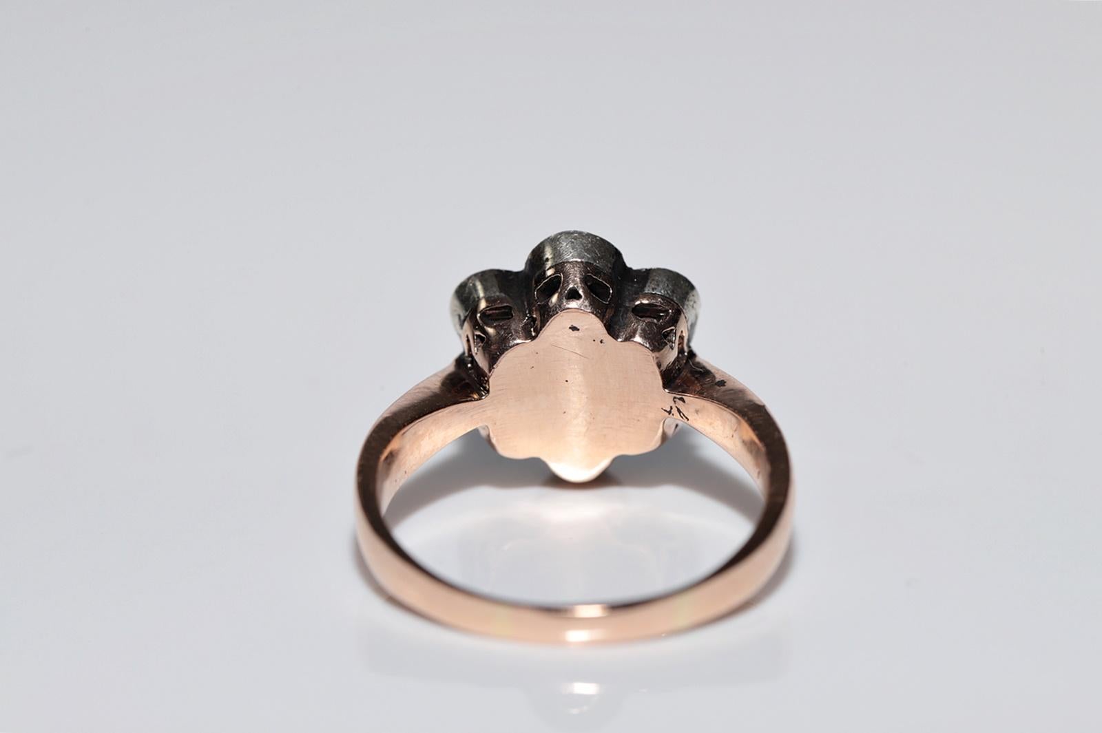 Vintage Circa 1990er Jahre 8k Gold Top Silber Natürlicher Rosenschliff Diamant Dekorierter Ring im Angebot 3