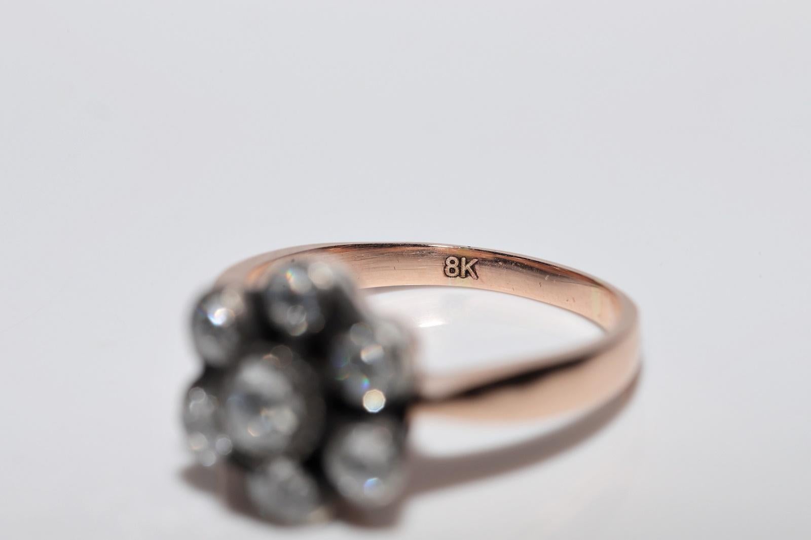 Vintage Circa 1990er Jahre 8k Gold Top Silber Natürlicher Rosenschliff Diamant Dekorierter Ring im Angebot 4