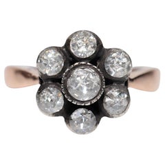 Anello decorato con diamanti naturali taglio rosa, vintage, circa anni '90, in oro 8k, in argento