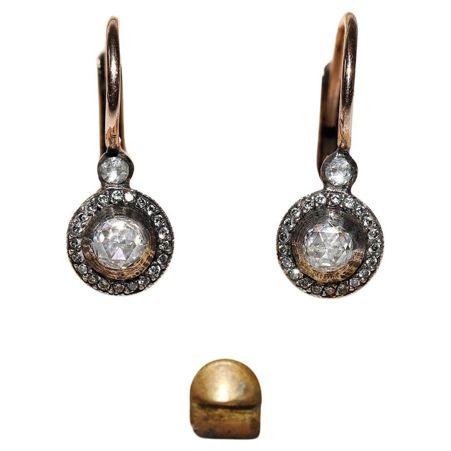 Vintage Circa 1990s 8k Gold Top Silver Natural Rose Cut Diamond Earring
