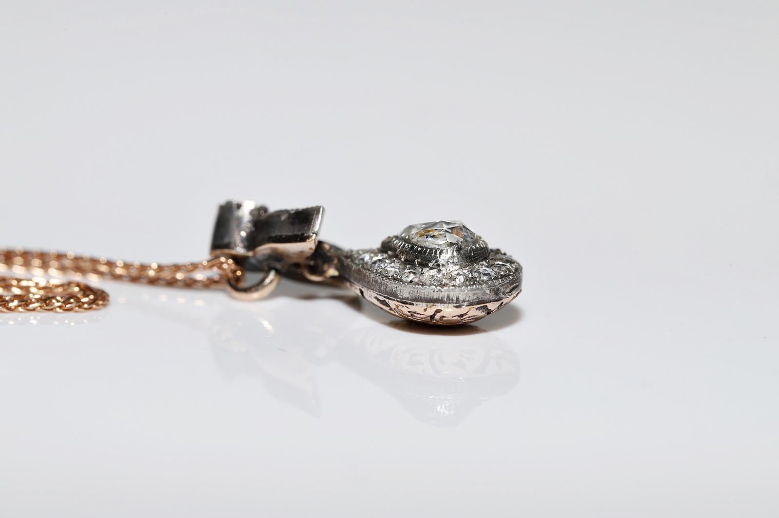 Vintage Circa 1990er Jahre 8k Gold Top Silber natürlicher Rosenschliff Diamant  Halskette im Angebot 8
