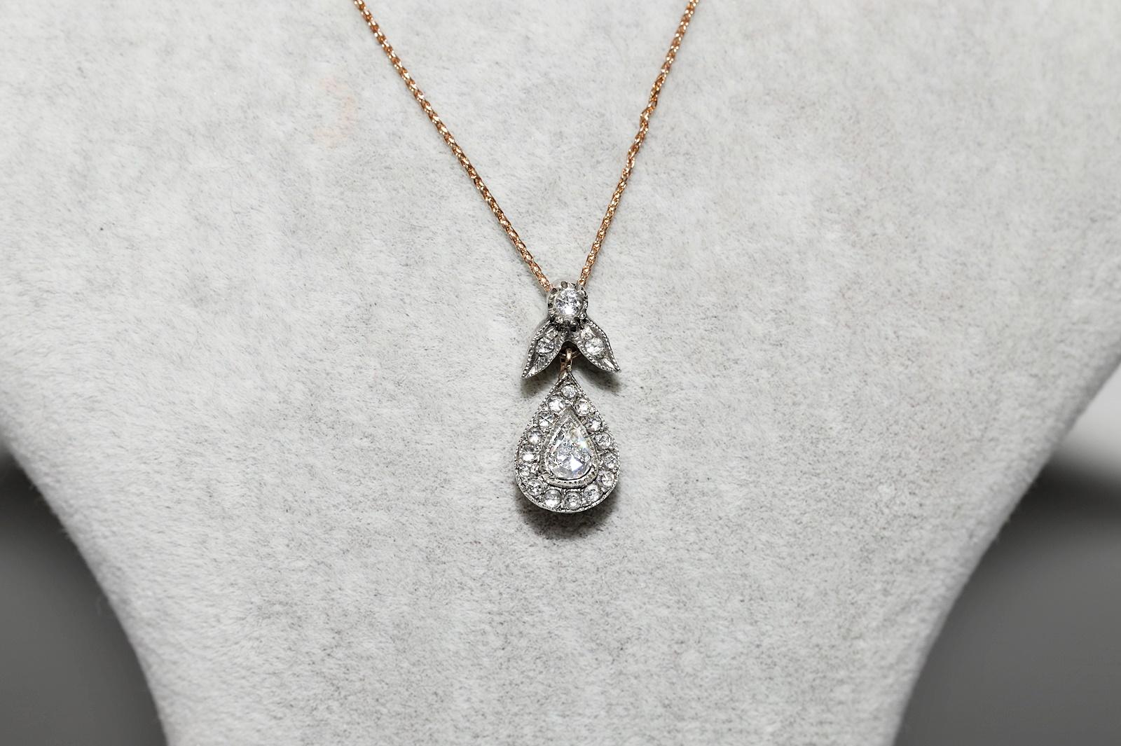 Vintage Circa 1990er Jahre 8k Gold Top Silber natürlicher Rosenschliff Diamant  Halskette (Retro) im Angebot