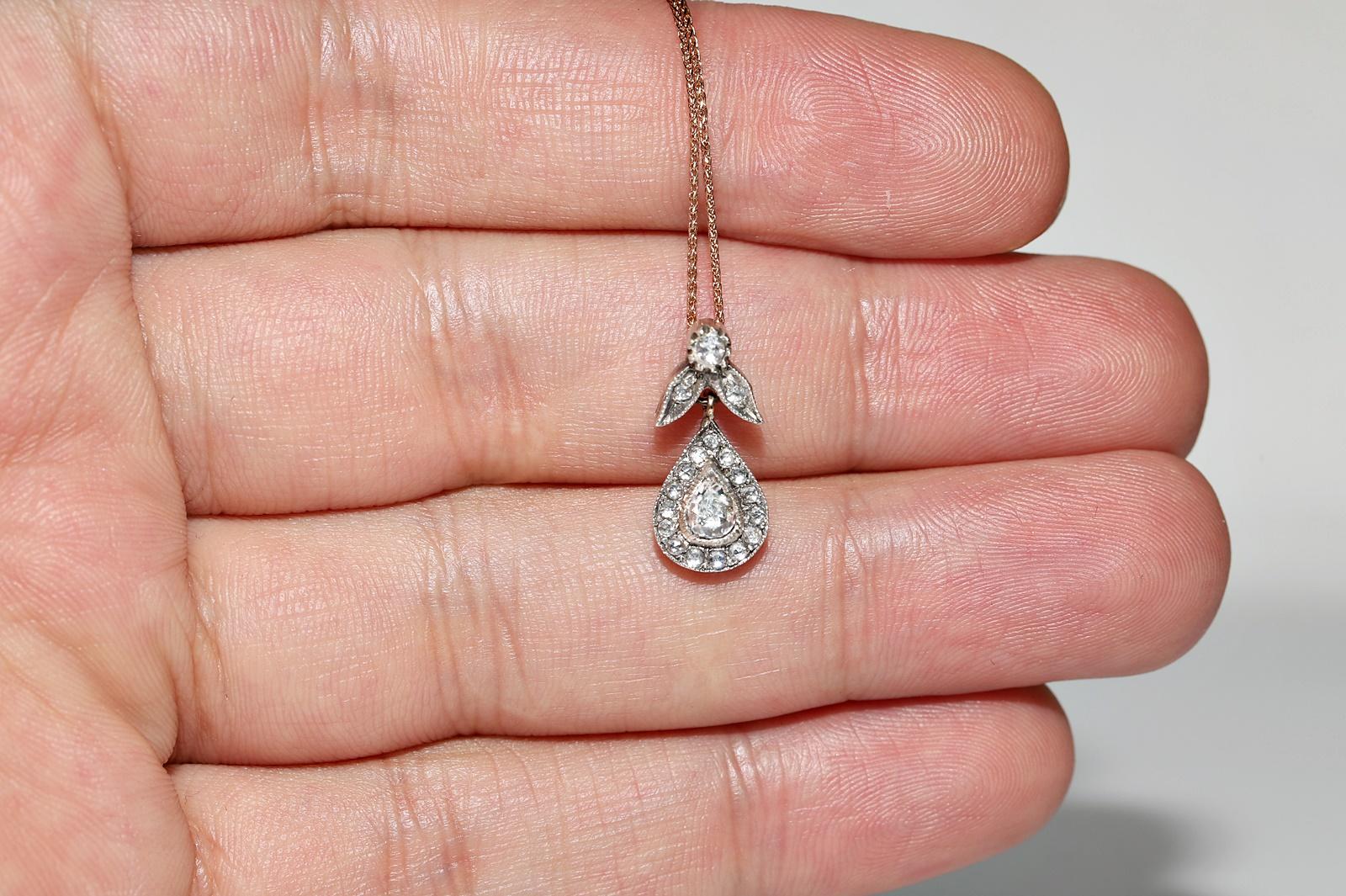 Vintage Circa 1990s 8k Gold Top Silver Natural Rose Cut Diamond  Necklace For Sale 1