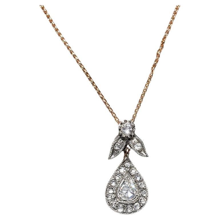 Vintage Circa 1990er Jahre 8k Gold Top Silber natürlicher Rosenschliff Diamant  Halskette im Angebot