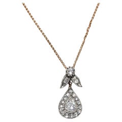 Vintage Circa 1990s 8k Gold Top Silver Natural Rose Cut Diamond  Necklace
