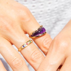 Vintage Circa 1990s 9 Carat Gold Freeform Amethyst Cabochon Crossover Band