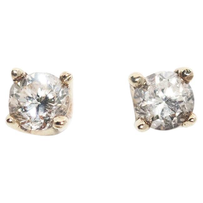 Vintage Circa 1990s 9 Carat White Gold Solitaire Diamond Stud Style Earrings