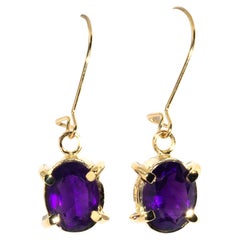 Vintage Circa 1990s 9 Carat Yellow Gold Amethyst Continental Hook Style Earrings