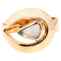 Vintage Circa 1990s 9 Carat Yellow Gold Freeform Australian White Opal Band Ring