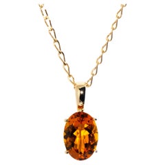 Vintage Circa 1990s 9 Carat Yellow Gold Oval Citrine Enhancer Pendant and Chain
