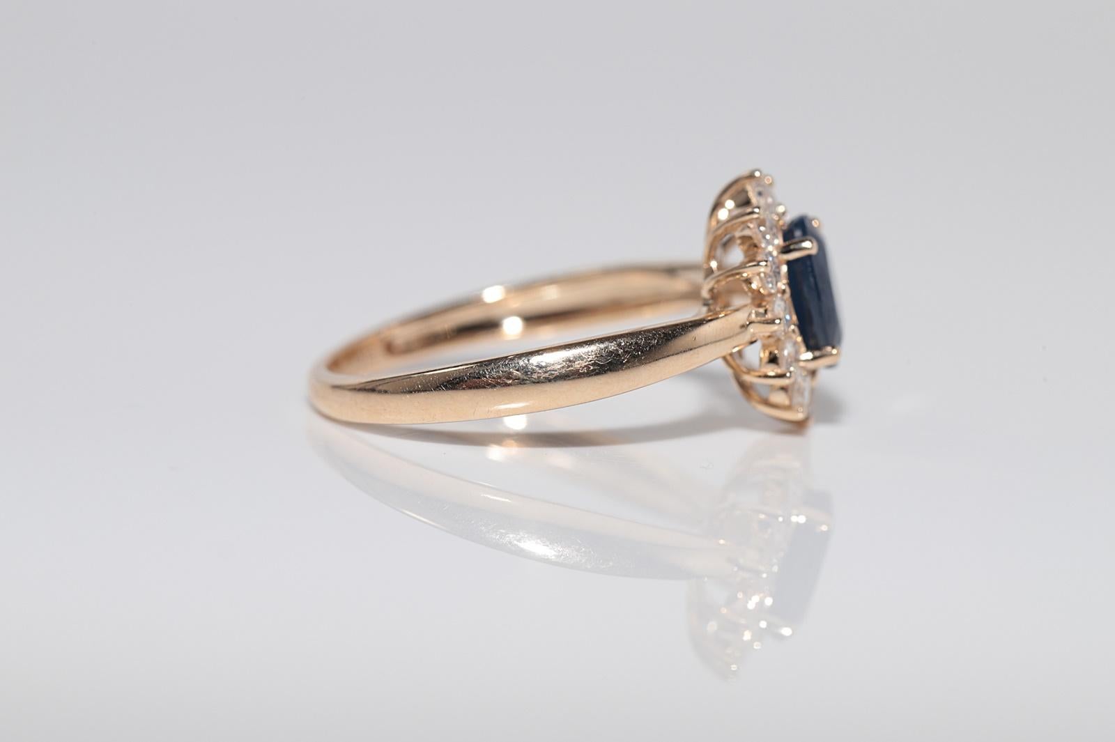 Vintage Circa 1990s 9k Gold Natural Diamond And Oval Cut Sapphire Ring For Sale 4
