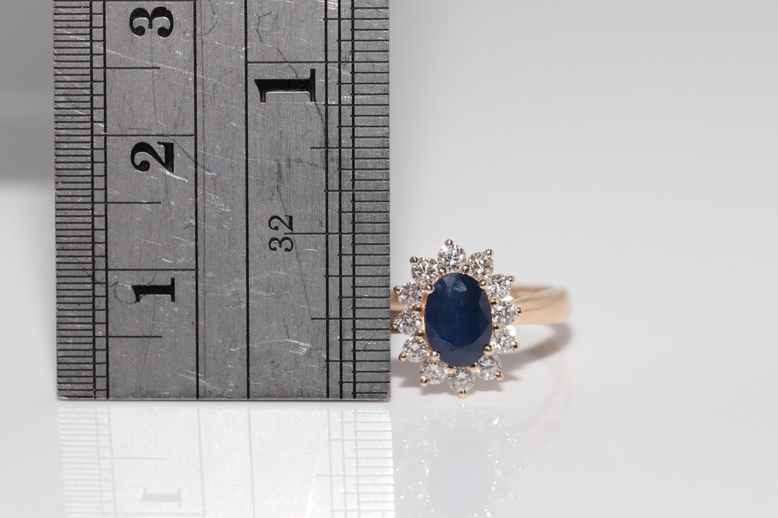 Vintage Circa 1990s 9k Gold Natural Diamond And Oval Cut Sapphire Ring For Sale 5