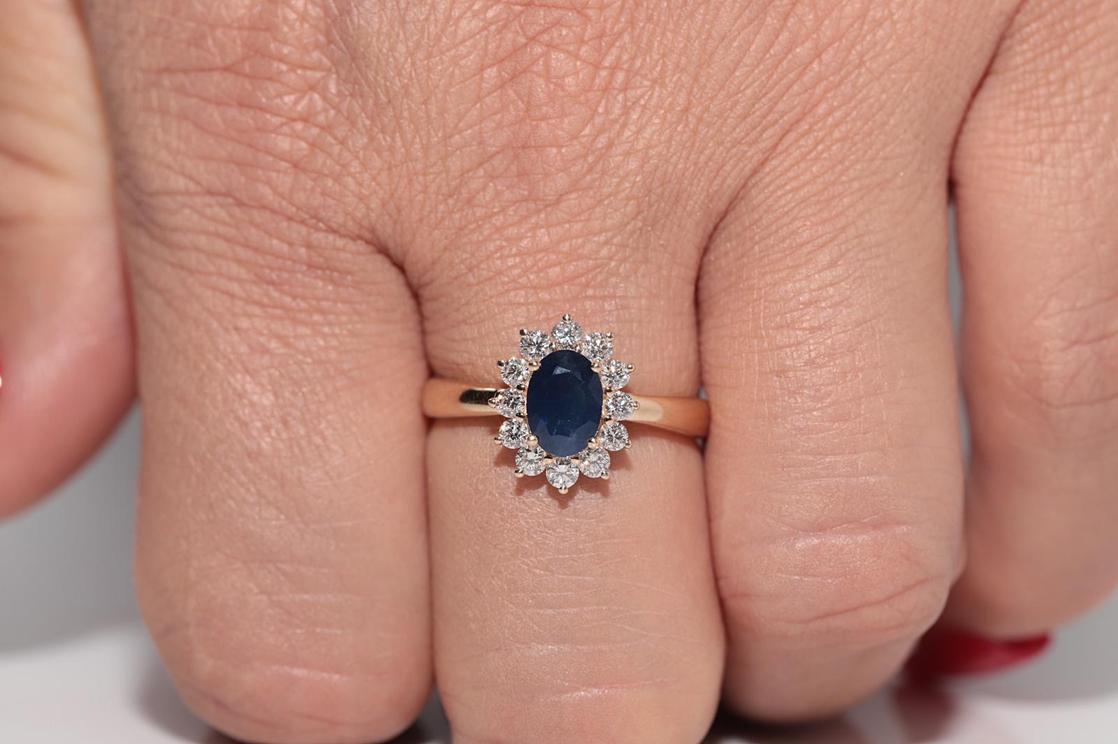 Brilliant Cut Vintage Circa 1990s 9k Gold Natural Diamond And Oval Cut Sapphire Ring For Sale