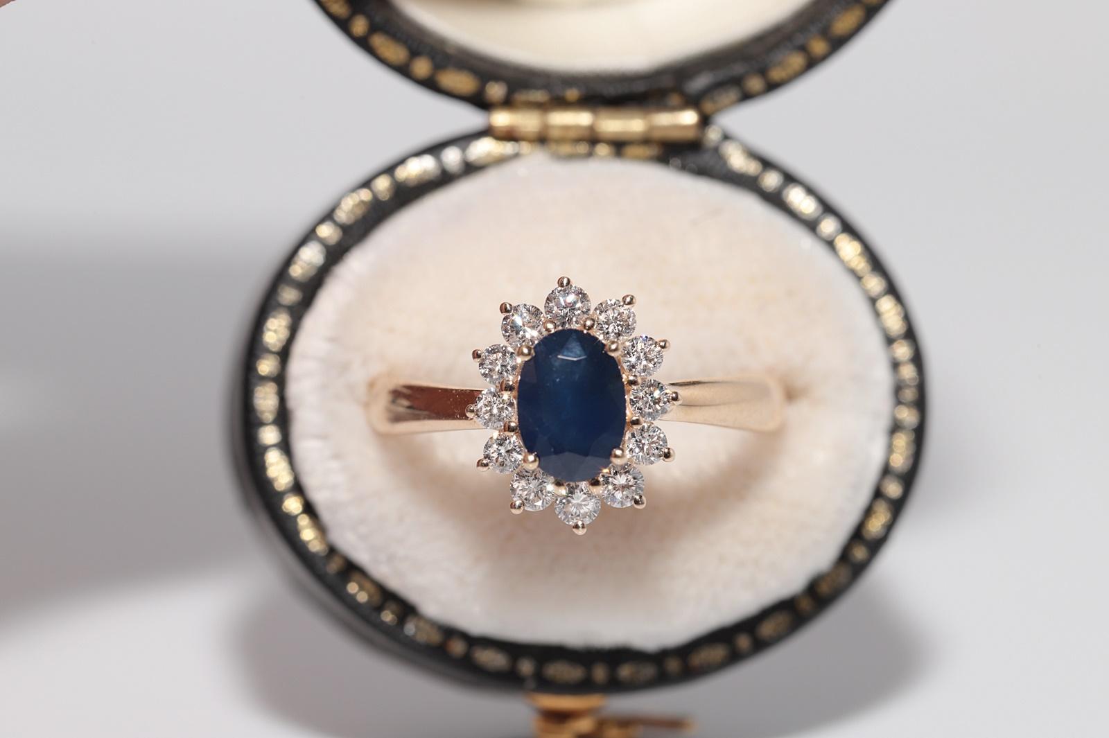 Women's Vintage Circa 1990s 9k Gold Natural Diamond And Oval Cut Sapphire Ring For Sale