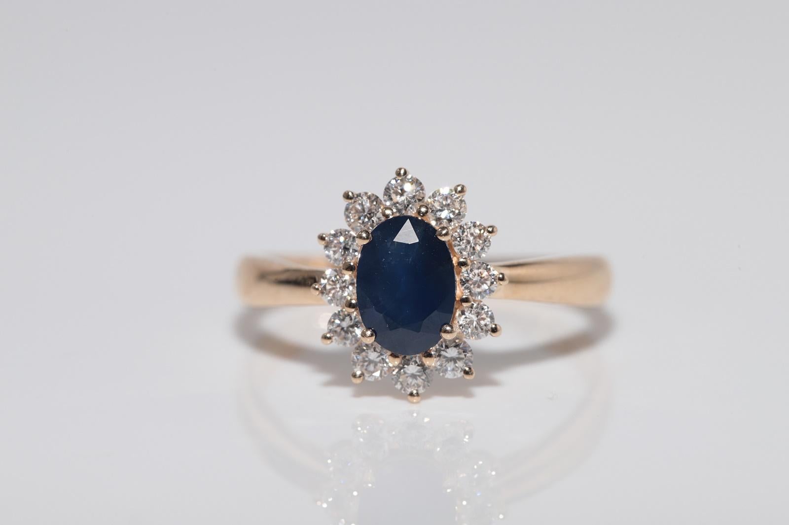 Vintage Circa 1990s 9k Gold Natural Diamond And Oval Cut Sapphire Ring For Sale 2