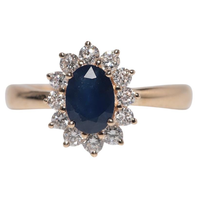 Vintage CIRCA 1990er 9k Gold Natürlicher Diamant und Saphir im Ovalschliff Ring