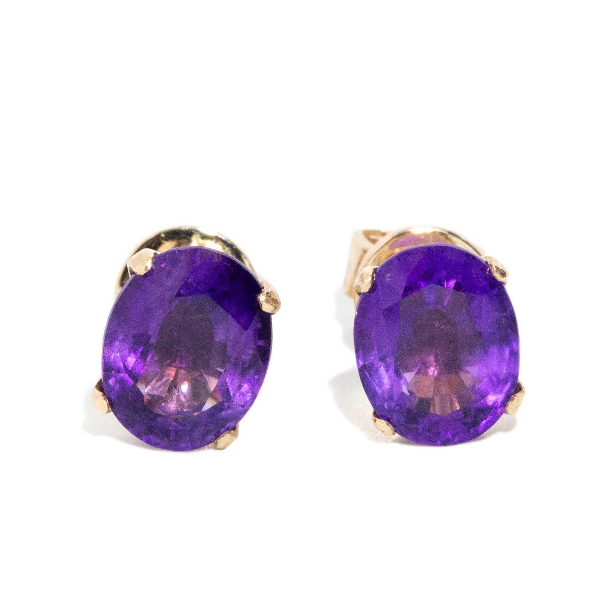 Pendientes vintage circa años 90 de amatista de oro amarillo de 18 quilates Moderno en venta