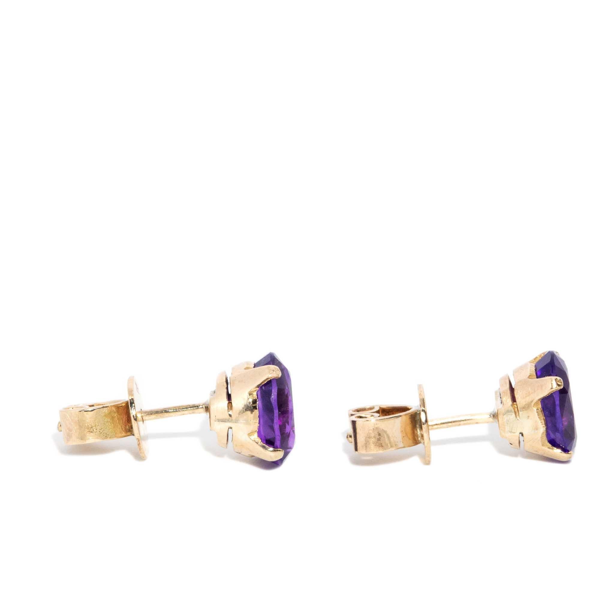 Pendientes vintage circa años 90 de amatista de oro amarillo de 18 quilates en Bueno estado para la venta en Hamilton, AU
