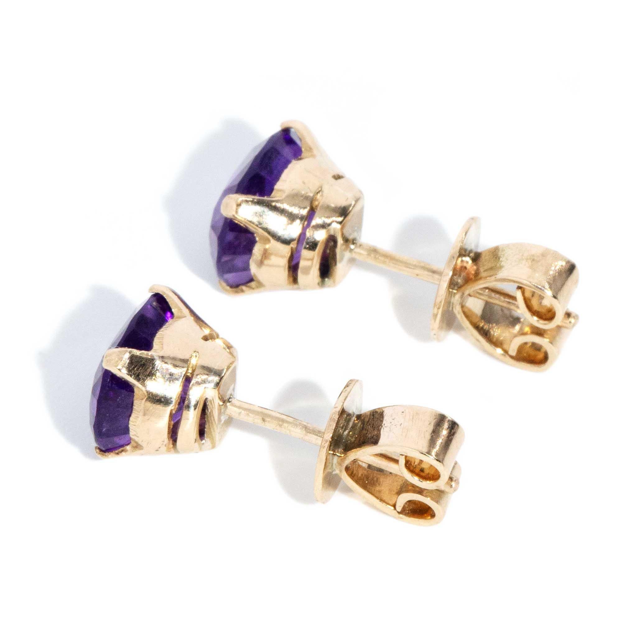 Pendientes vintage circa años 90 de amatista de oro amarillo de 18 quilates en venta 2