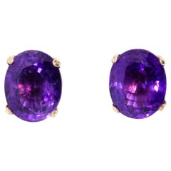 Vintage Circa 1990s Amethyst Stud Earrings 18 Carat Yellow Gold
