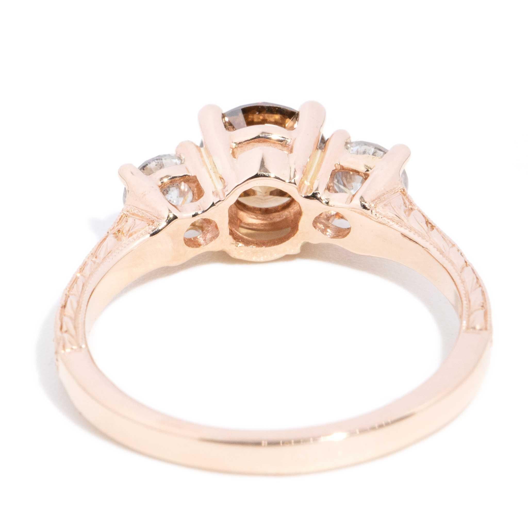 Vintage Circa 1990s Cognac Diamond Ring 18 Carat Rose Gold en vente 1