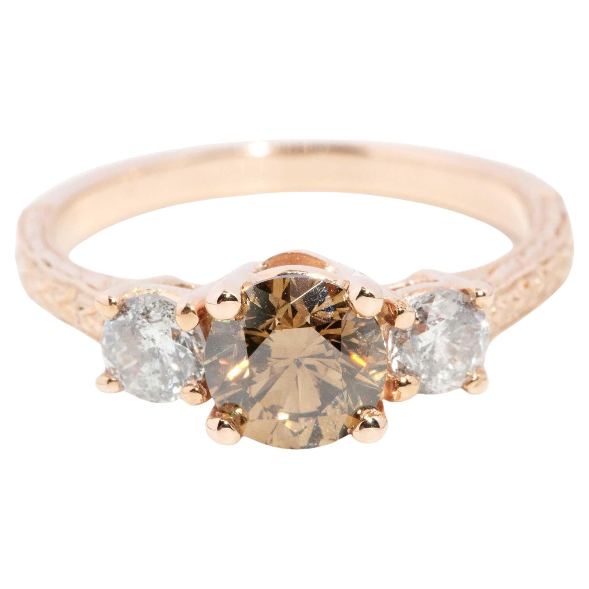 Vintage Circa 1990s Cognac Diamond Ring 18 Carat Rose Gold
