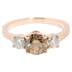 Vintage Circa 1990s Cognac Diamond Ring 18 Carat Rose Gold