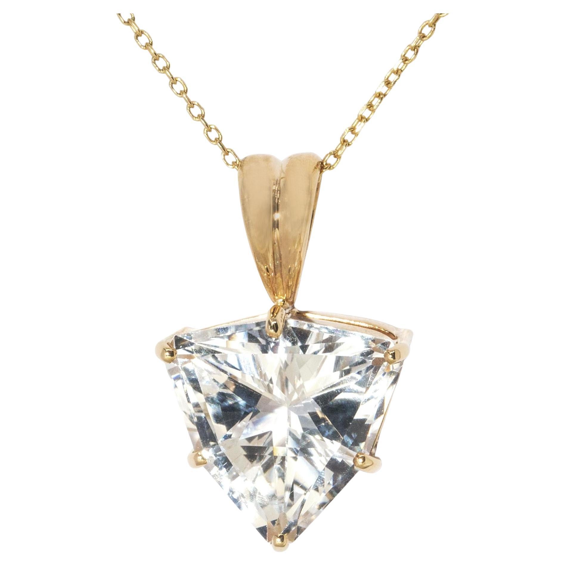 Vintage Circa 1990s Colourless 12.75 Carat Trilliant Topaz Pendant 9 Yellow Gold