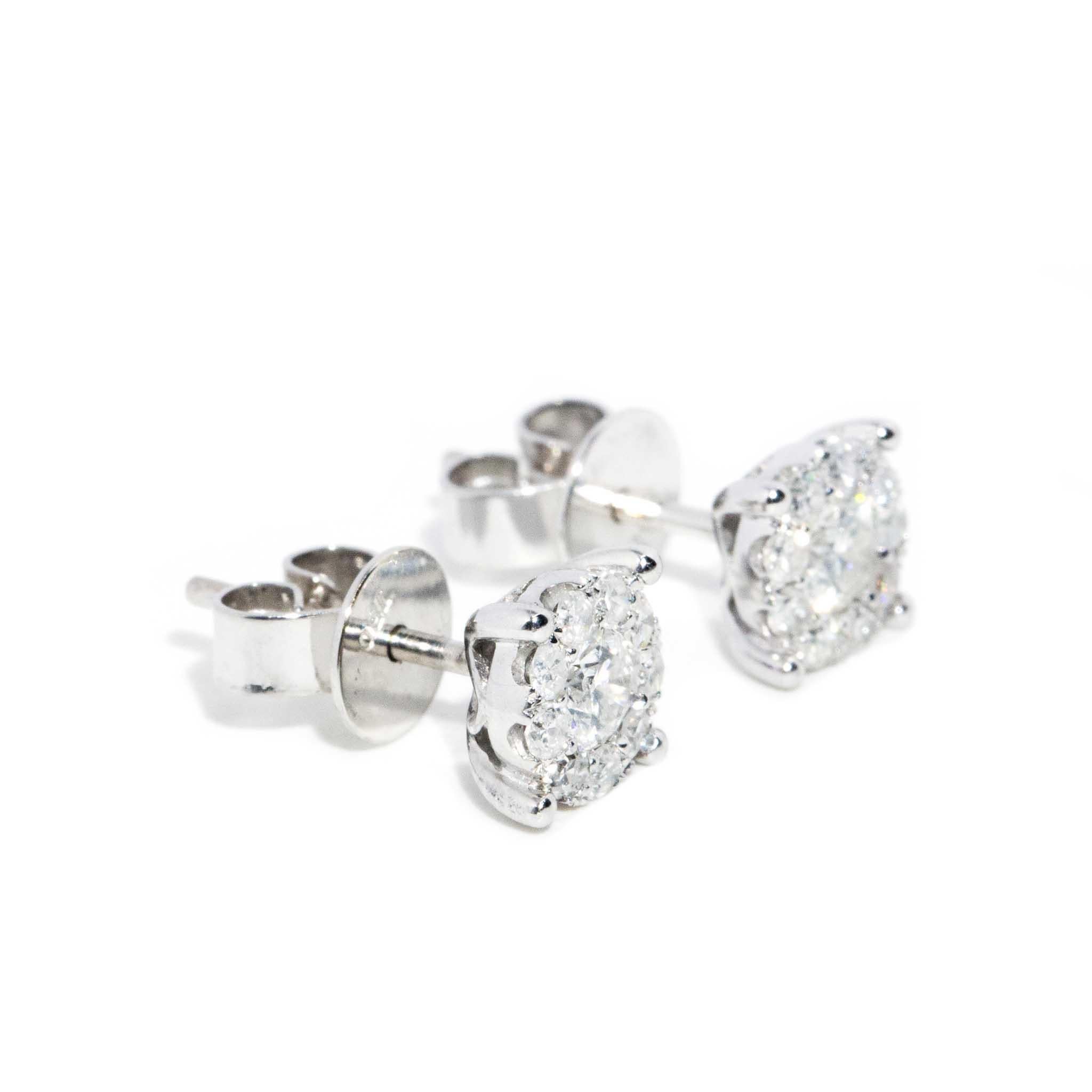 Vintage Circa 1990s Diamond Cluster Studs 18 Carat White Gold In Good Condition In Hamilton, AU