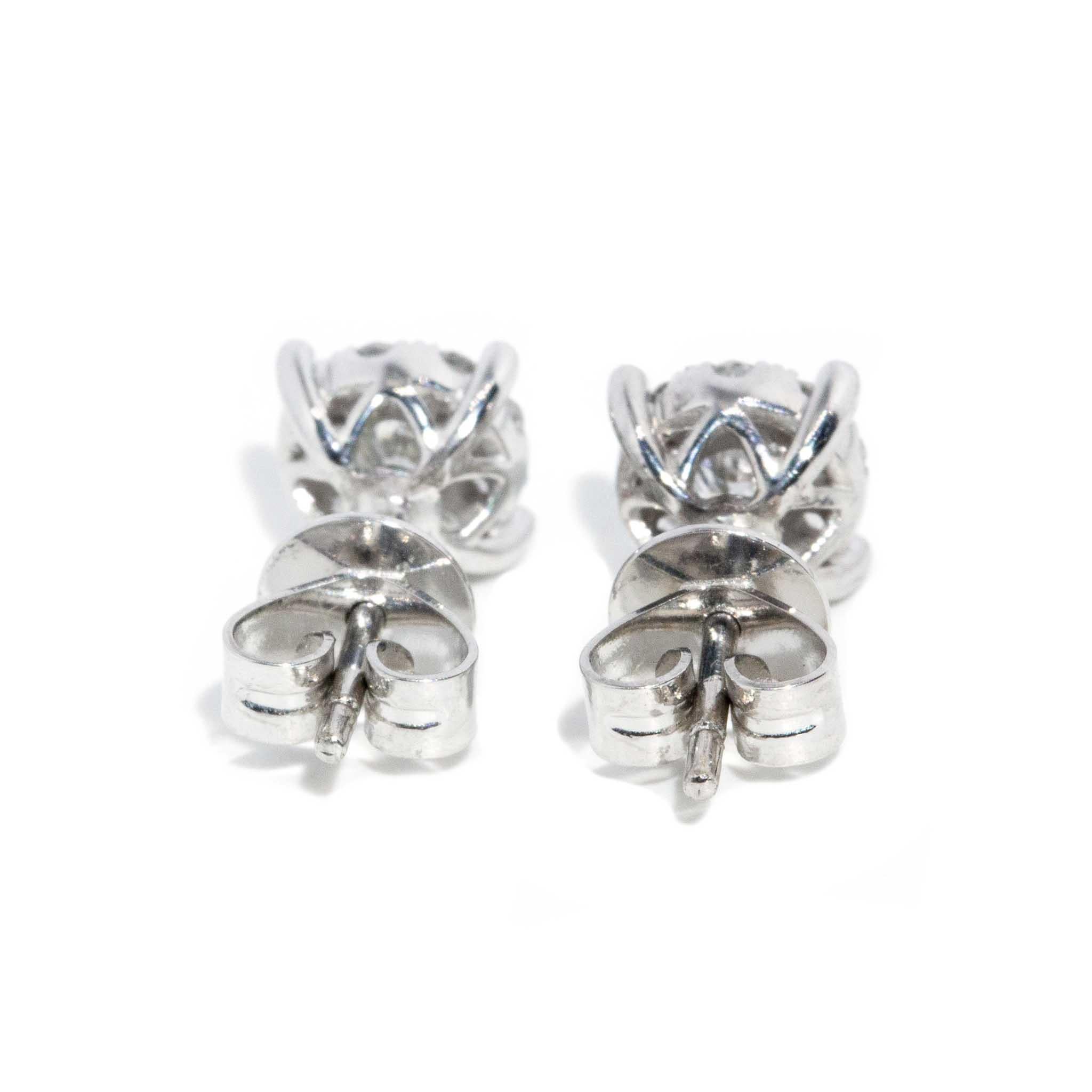 Vintage Circa 1990s Diamond Cluster Studs 18 Carat White Gold 1