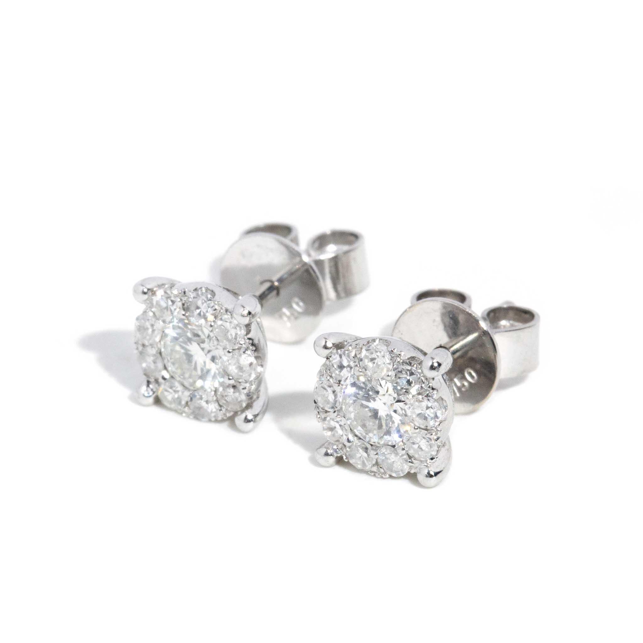 Vintage Circa 1990s Diamond Cluster Studs 18 Carat White Gold 3