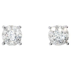 Vintage Circa 1990s Diamond Cluster Studs 18 Carat White Gold