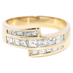 Vintage Circa 1990er Jahre Diamant Crossover Channel Band 14 Karat Gelbgold Vintage