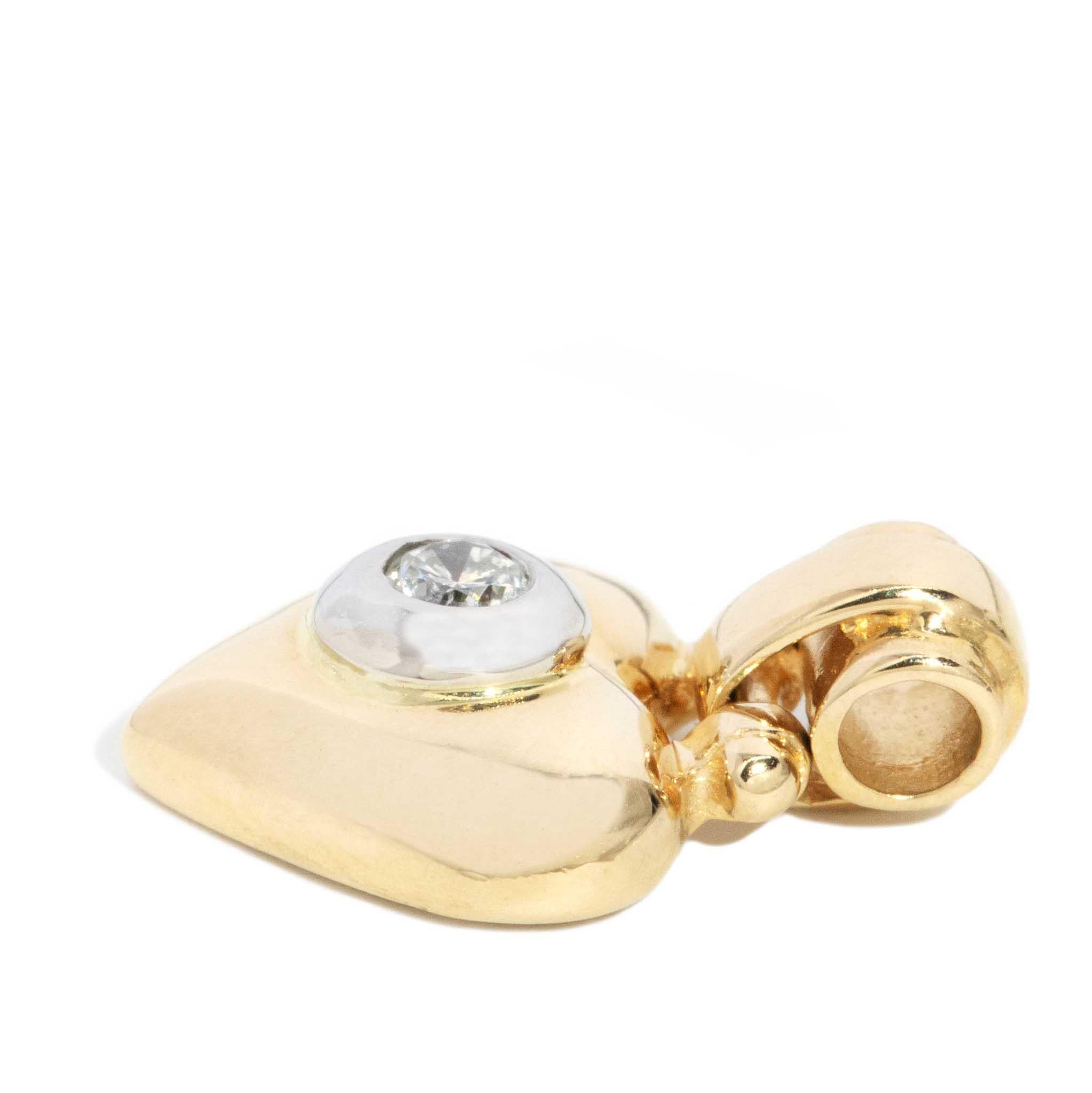 Vintage Circa 1990s Diamond Puffy Heart Pendant 18 Carat Yellow Gold In Good Condition For Sale In Hamilton, AU
