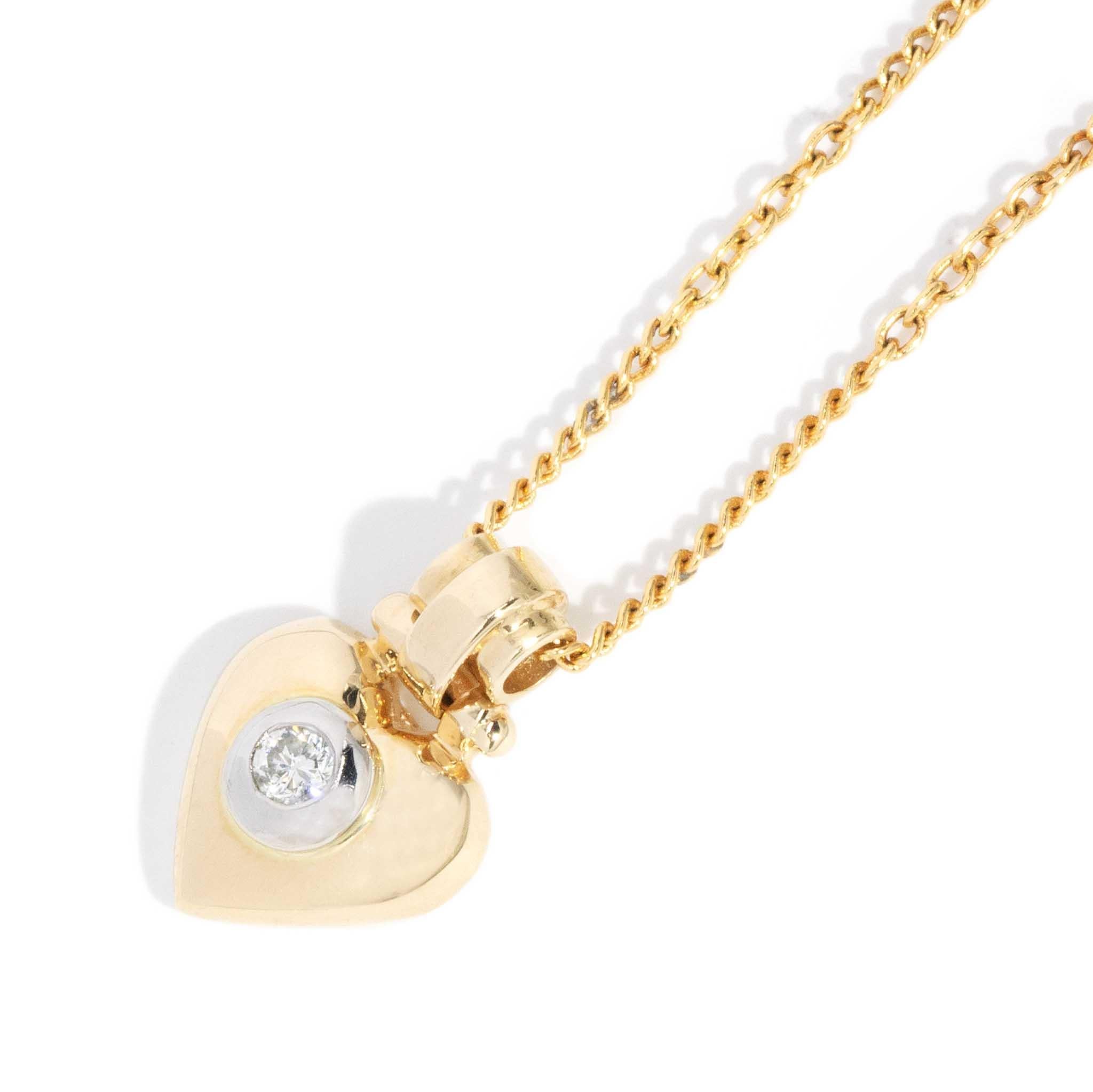 Vintage Circa 1990s Diamond Puffy Heart Pendant 18 Carat Yellow Gold For Sale 1