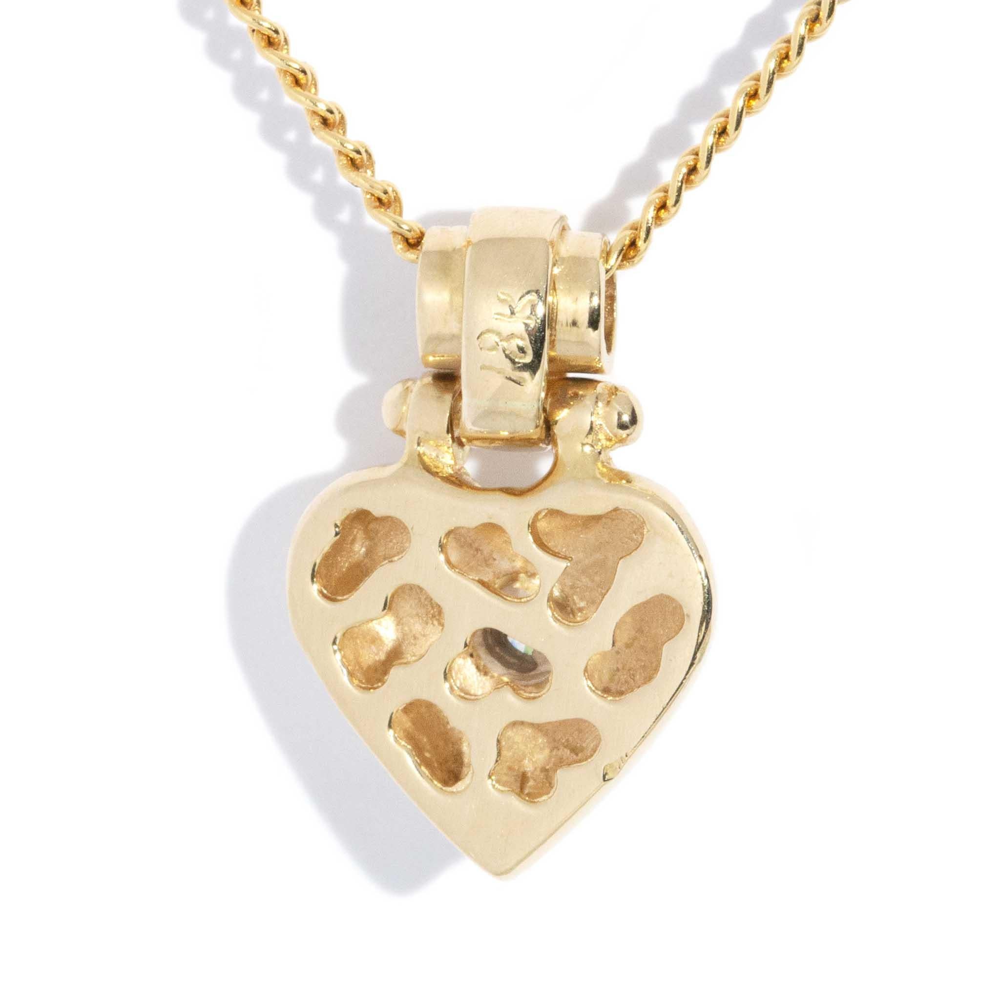 Vintage Circa 1990s Diamond Puffy Heart Pendant 18 Carat Yellow Gold For Sale 3