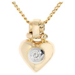 Vintage Circa 1990s Diamond Puffy Heart Pendant 18 Carat Yellow Gold