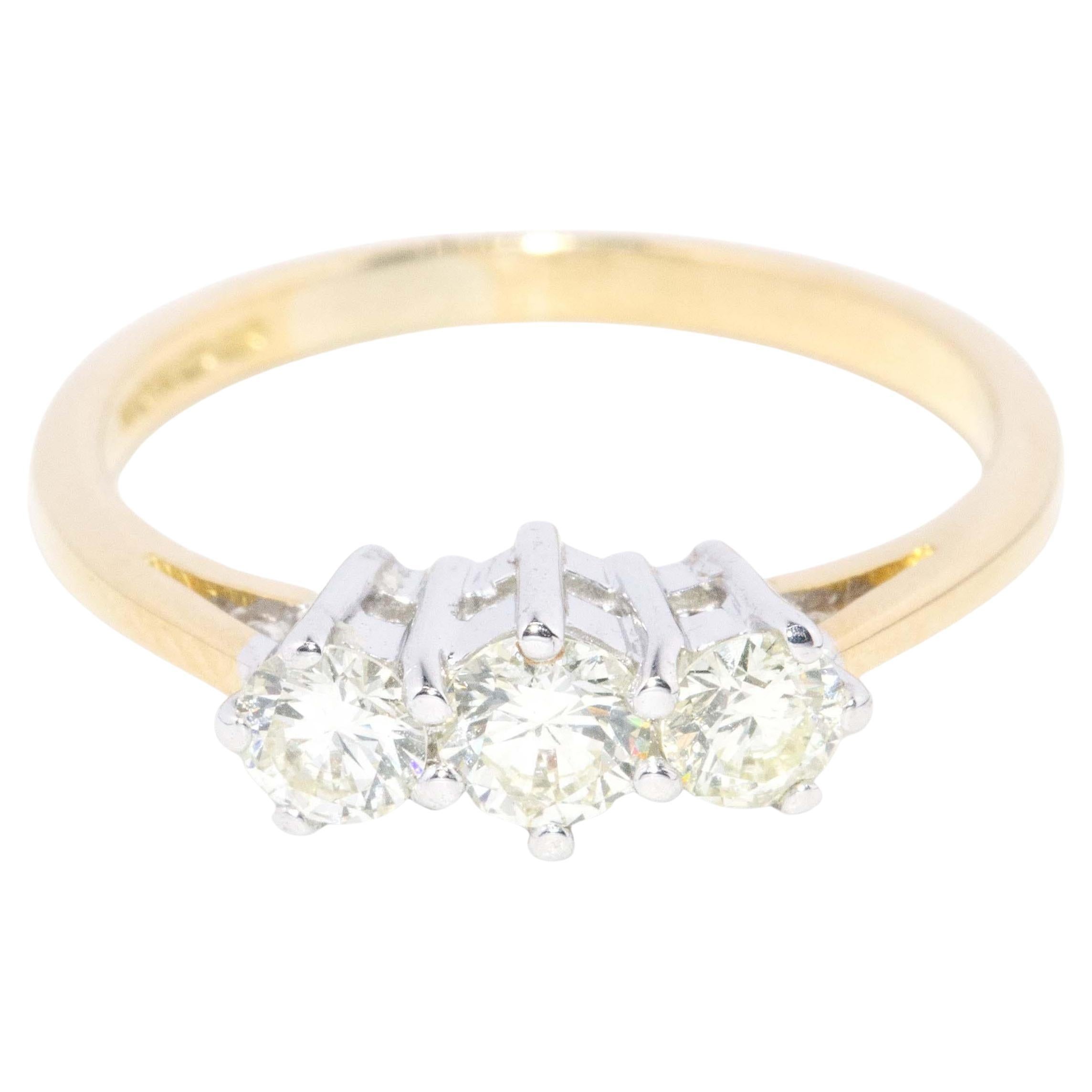 Vintage Circa 1990s Diamond Three Stone Ring 18 Carat Gold