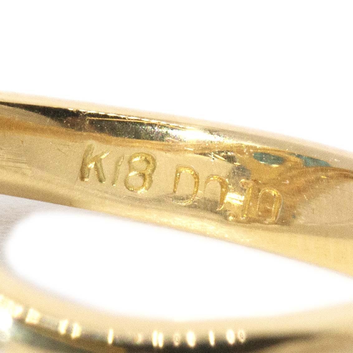 Vintage Circa 1990er Jahre geriffelter blauer Topas & Diamantring 18 Karat Gelbgold im Angebot 5
