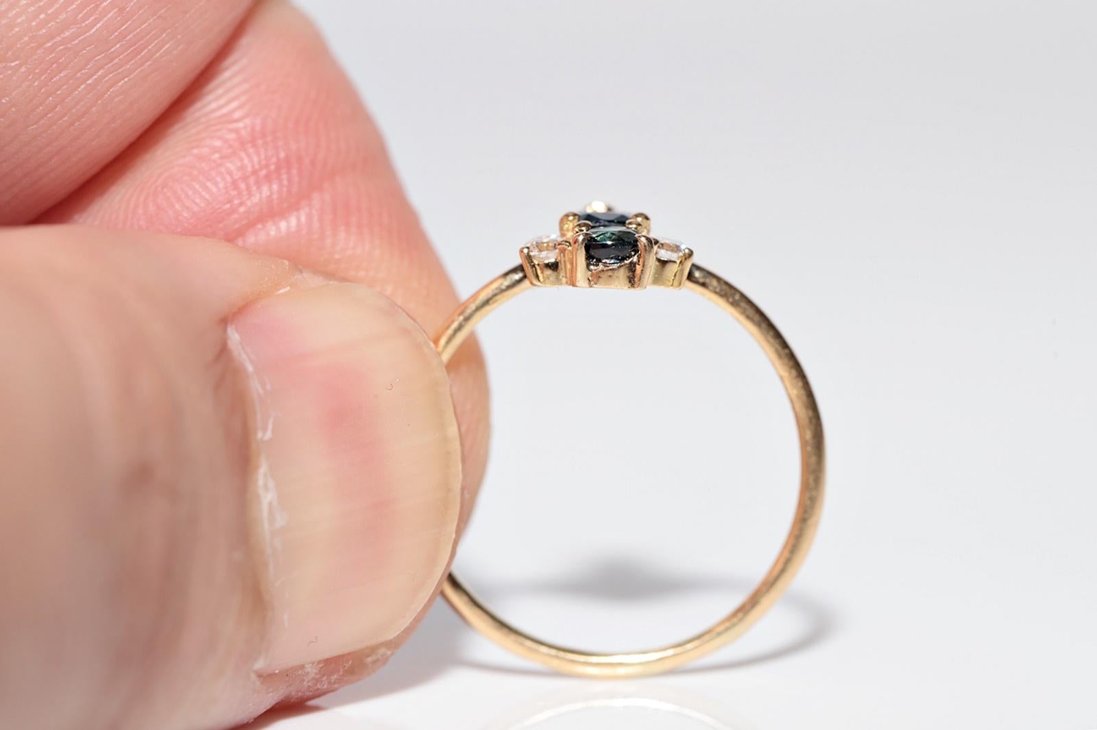 Handgefertigter Vintage-Ring aus 18 Karat Gold mit natürlichem Diamant und Saphir, ca. 1990er Jahre im Angebot 4